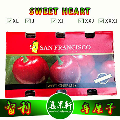 智利进口车厘子货源批发SWEET HEART甜心品种，重量5KG原装，规格J，一手货源，空运优鲜，海运价格实惠